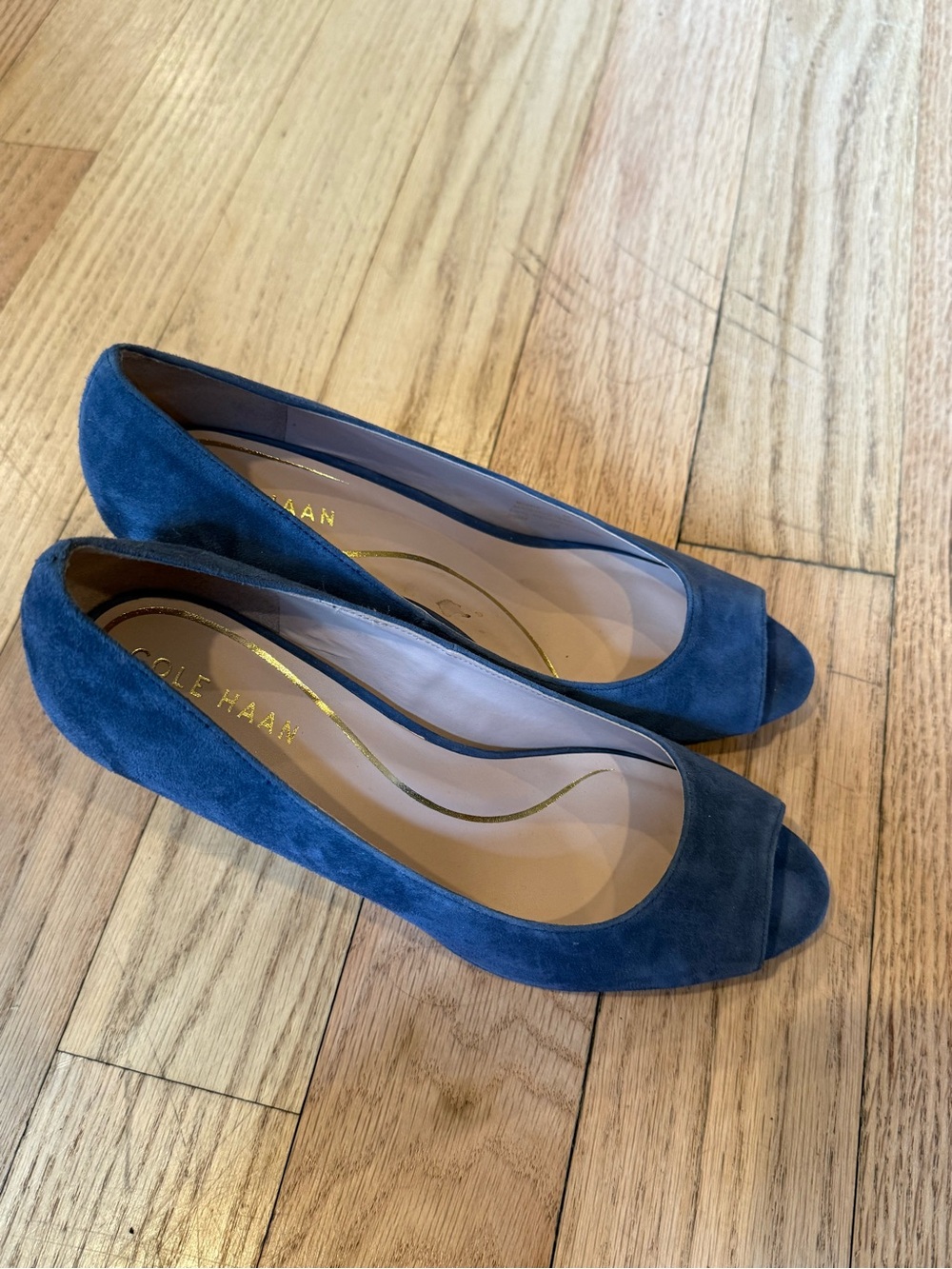 Cole Haan Navy Suede Peep-Toe Heels